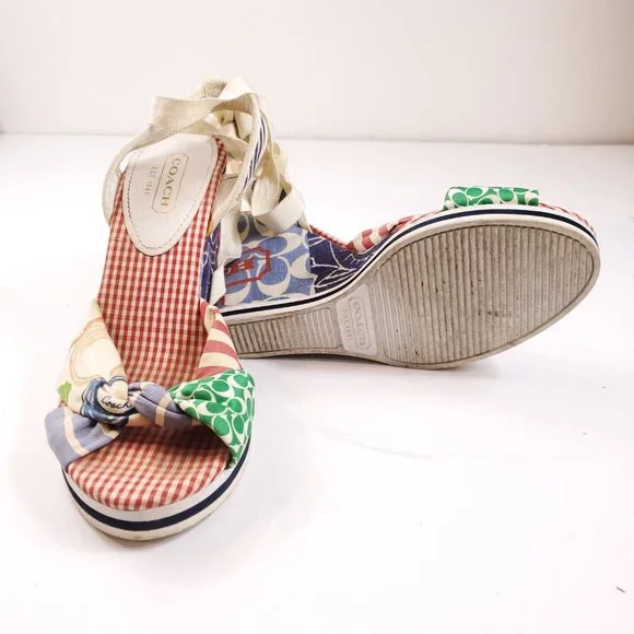 Coach Patchwork Lace Up Tammie Wedge Heels - Picture 6 of 7